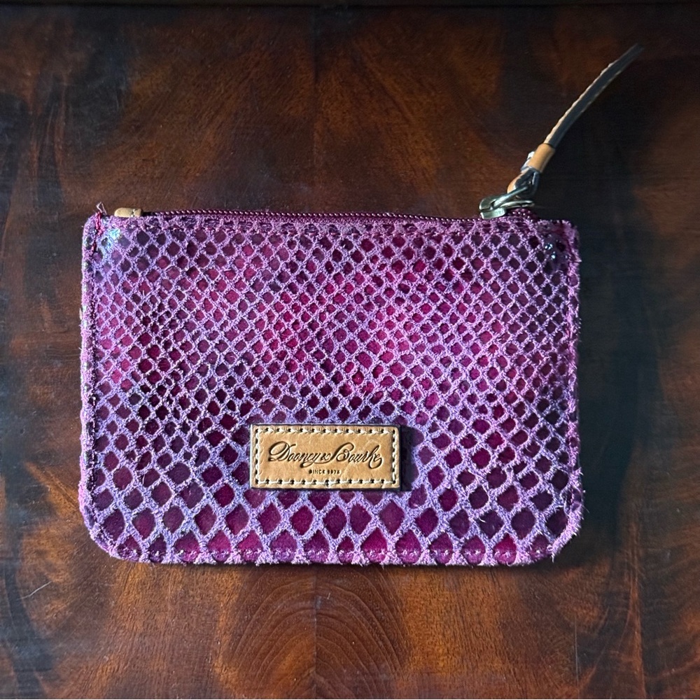 Vintage Dooney & Bourke Pink & Purple Snakeskin Leather Wallet, 4” x 6”